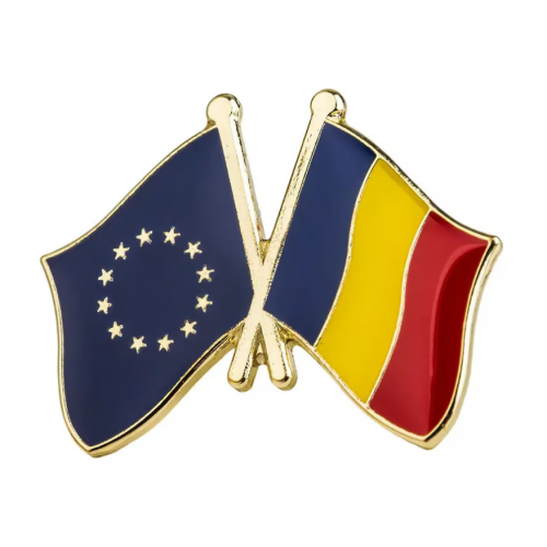 Insignă cu pin 2 steaguri România și UE