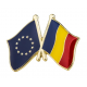 Insignă cu pin 2 steaguri România și UE