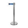 Silver queuing barrier post with blue belt